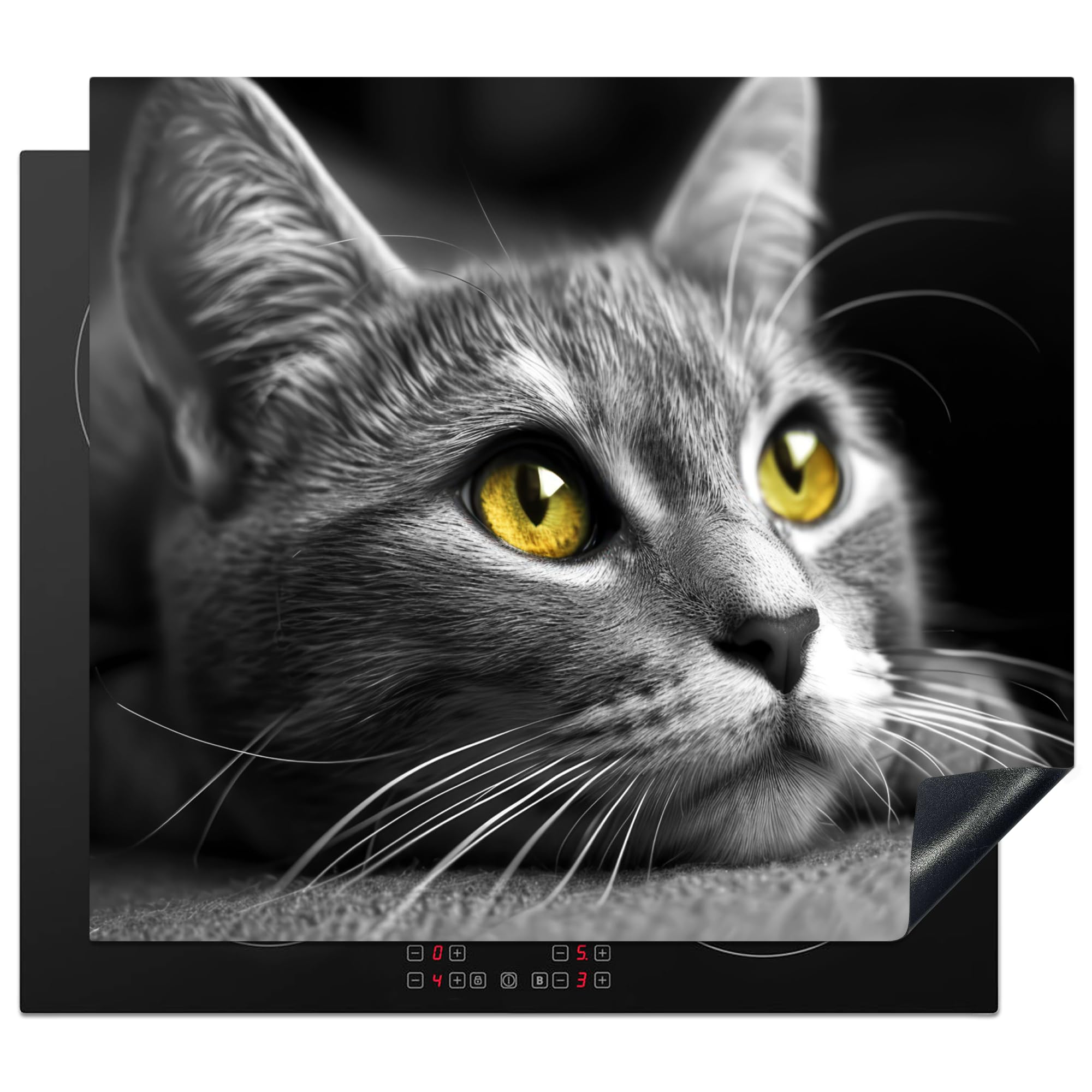 KitchenYeah© Induction Hob Protector Mat 20.5"x23.6" / 60x52 cm Cooker Top Protectors Cover Ceramic Covers Electric Hobs Vinyl Cat - Grey - Animals - Cat