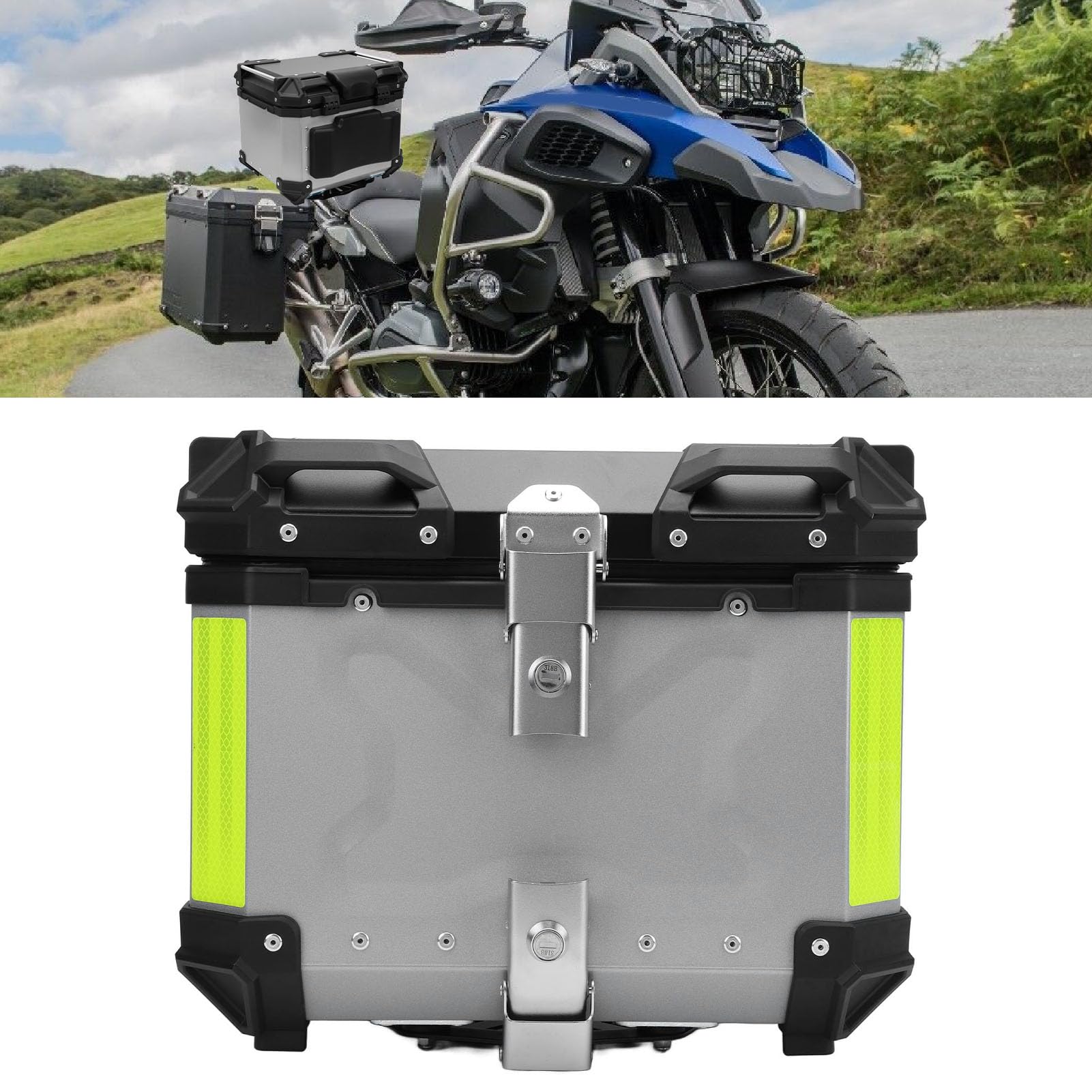 WINH Tylna Nośnik Magazynowy Motocykla, Refleksyjne Wyrównanie Paska 36L Aluminium Stopu (SILVER)