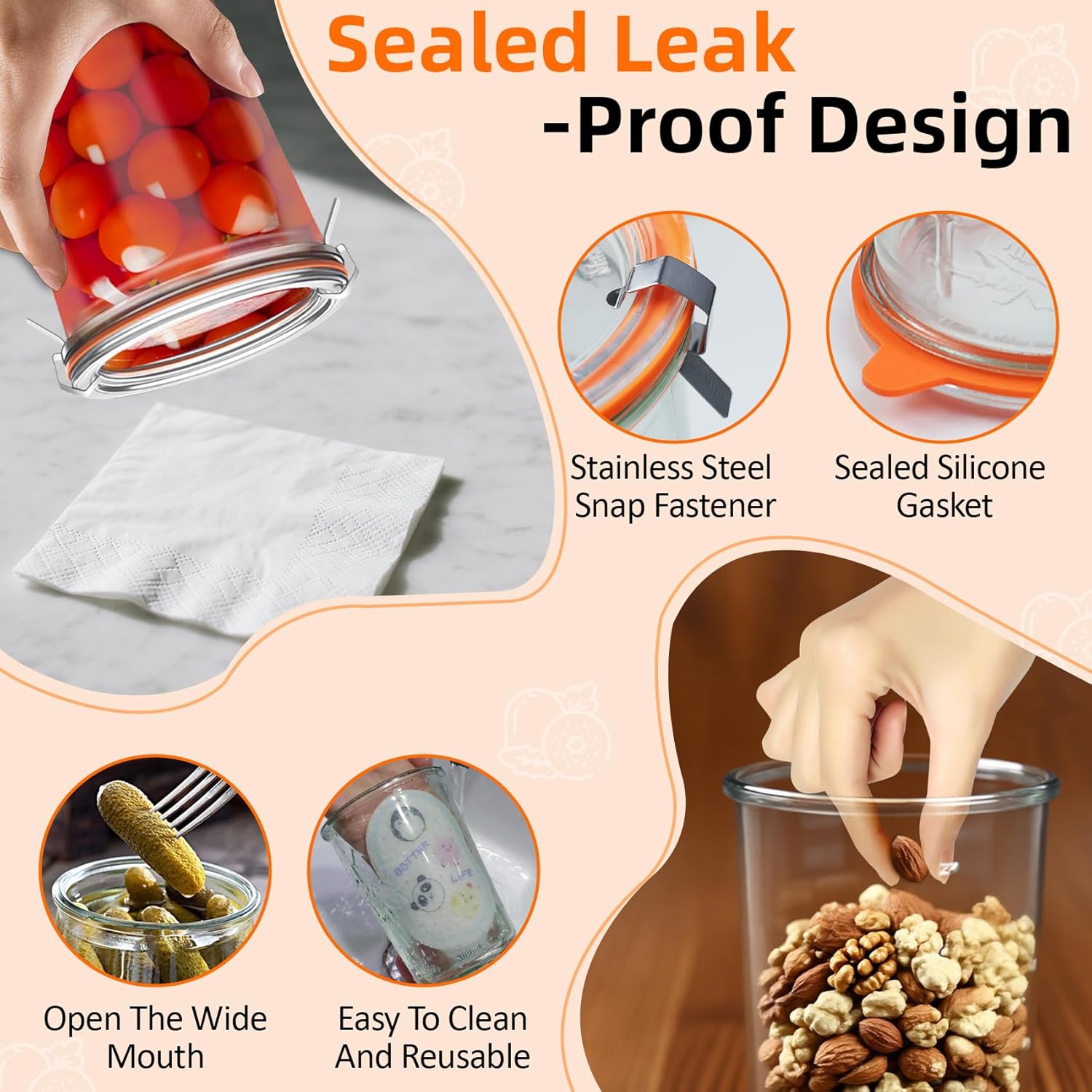 Canning Jars 27 oz of 2,850ml Replace For Weck Canning 743, Replace For Weck 3/4 Liter Jar, 2pcs Glass Jars, Canning Jars For Sourdough, Mold Jar - Sourdough Starter With Wide Mouth - Image 5