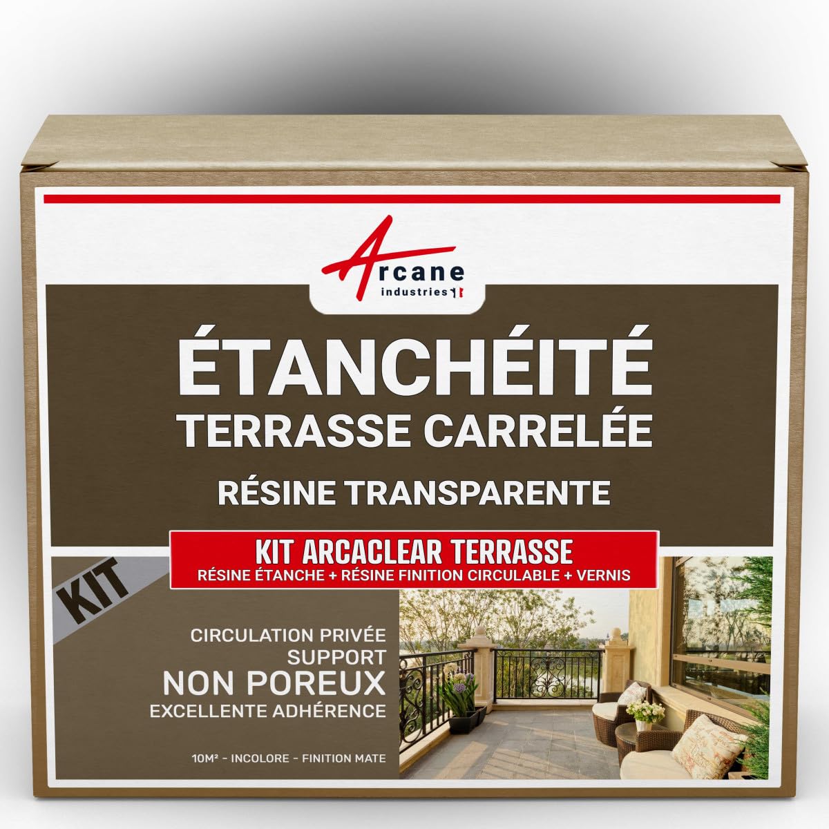 Étanchéité transparente terrasse carrelée, résine produit translucide, carrelage, balcon - 10 m², circulation privée, support non poreux Finition Mate - ARCANE INDUSTRIES