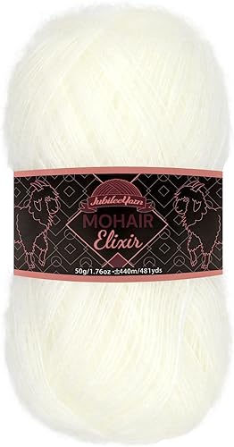 Vista 32 de JubileeYarn Mohair Elixir Yarn - 50 g/madeja Lana mezcla para bebé - Mimosa - 2 madejas 04 Mimosa