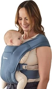 Ergobaby Embrace Newborn Baby Carrier for Infants 0-12 Months (7-25 lbs) - Ergonomic 2-Position Infant Carrier with Head and Neck Support, Hip-Healthy Positioning - Oxford Blue