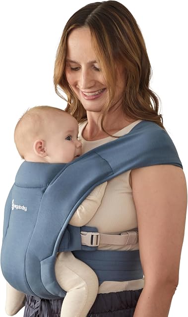 Ergobaby Embrace Porte bébé nouveau-né pour nourrissons 0-12 mois (7-25 lb) - Ergonomique 2-Position Porte-bébé avec soutien à la tête et au cou, positionnement en santé de la hanche - Bleu d'Oxford