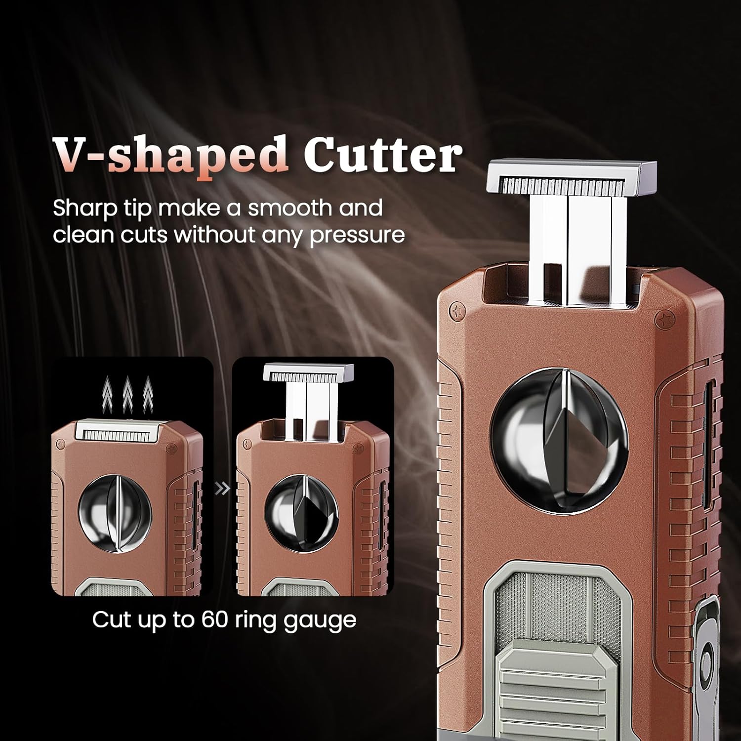 Torch Lighter Built-in Cutter, Punch, Holder, and Draw Enhancer Tool, with Gift Box for Men, Windproof Triple Jet Flame, All-in-one Refillable Butane Lighters Accessories for Outdoor (Orange Sliver)