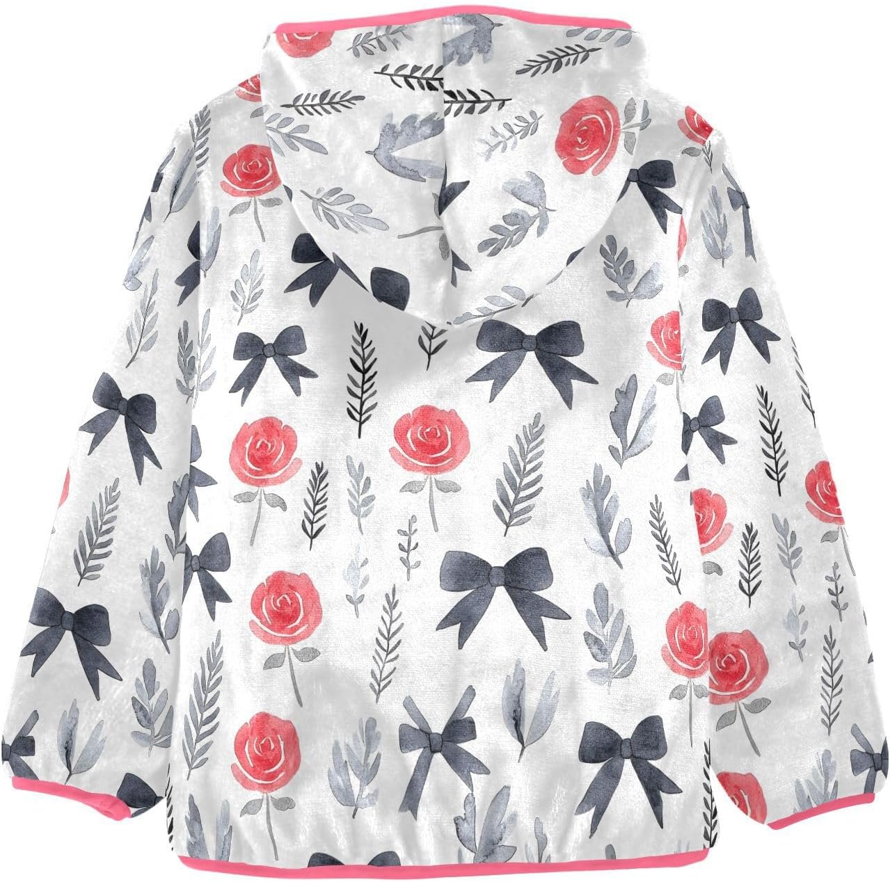 Girls Hoodie Outfit Flower Rose Black Grey Bow Pattern Zipper Sweatshirt Coat Fleece Jacket for Kids 3-10T