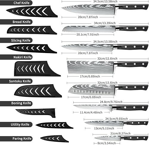 Miniatura 2 de MDHAND Juego de cuchillos de chef profesional con bolsa de rollo, juego de 9 cuchillos de cocina japoneses con afilador, cuchillos de cocina de