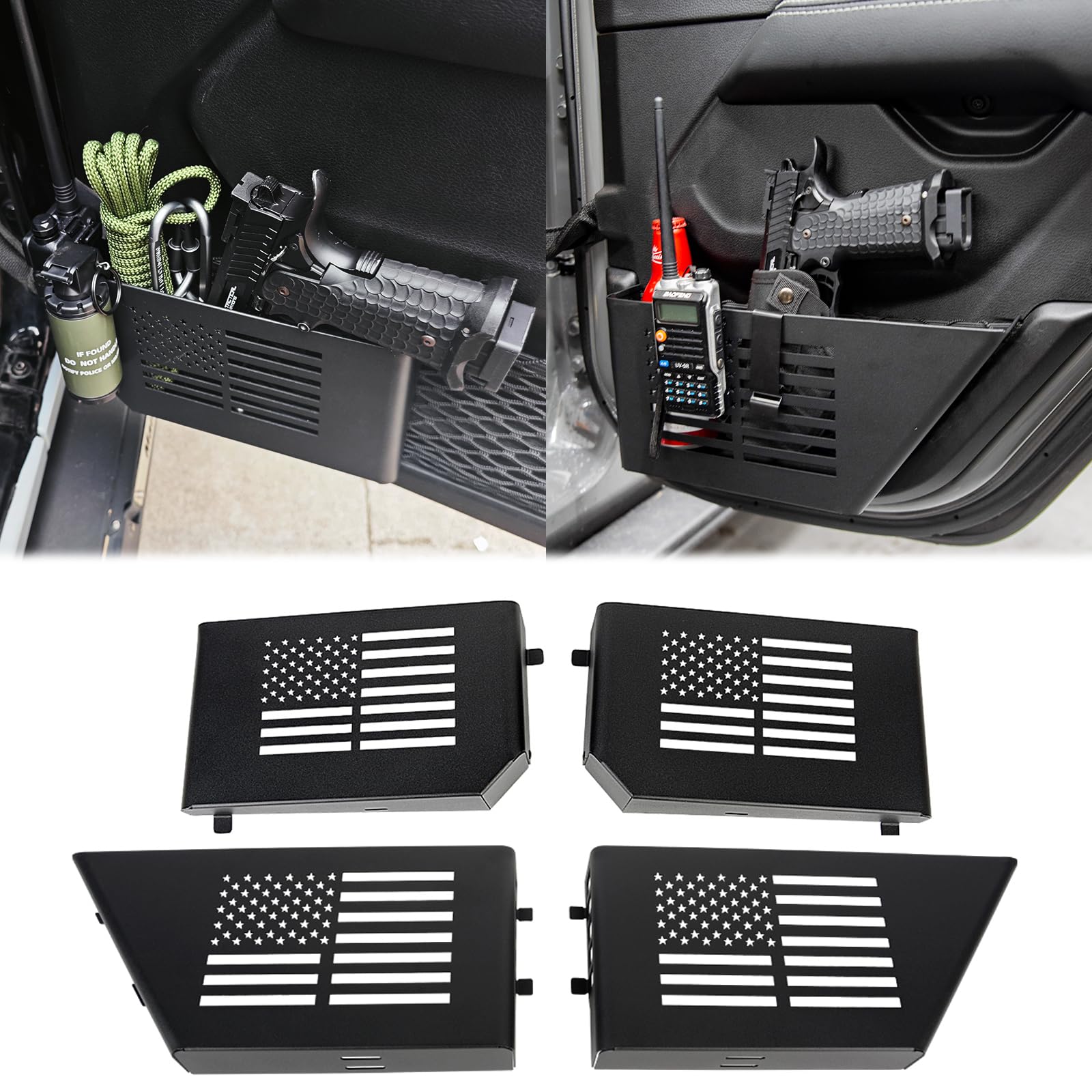 Metal Front & Rear Door Storage Pockets, Door Side Insert Organizer Box for 2018-2024 Jeep Wrangler JL JLU 4XE Rubicon Sport Sahara Gladiator JT Storage Accessories?4PCS?