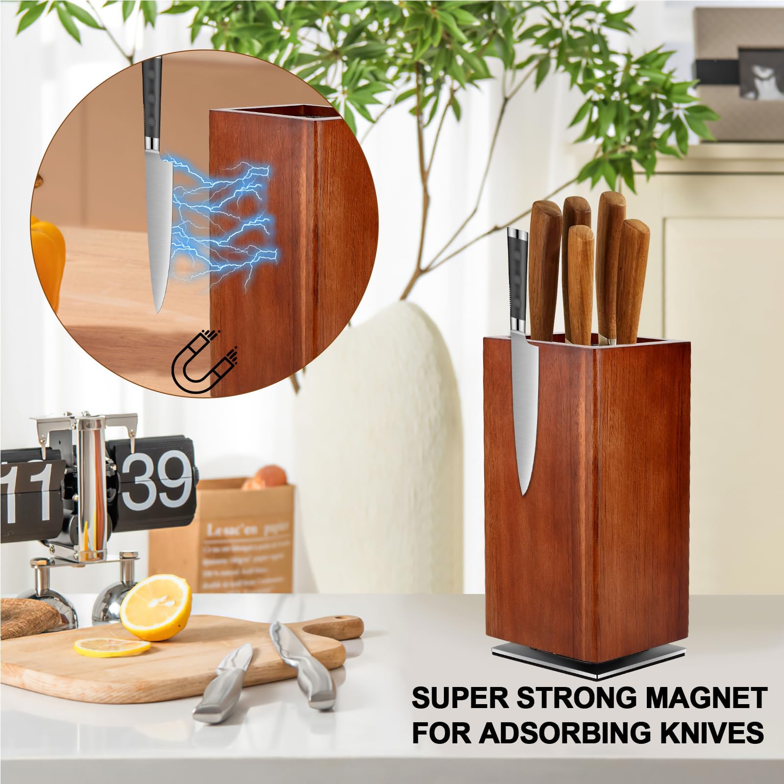 Ceppo portacoltelli magnetico, girevole a 360°, senza coltello, supporto magnetico per coltelli, 25 x 12 cm