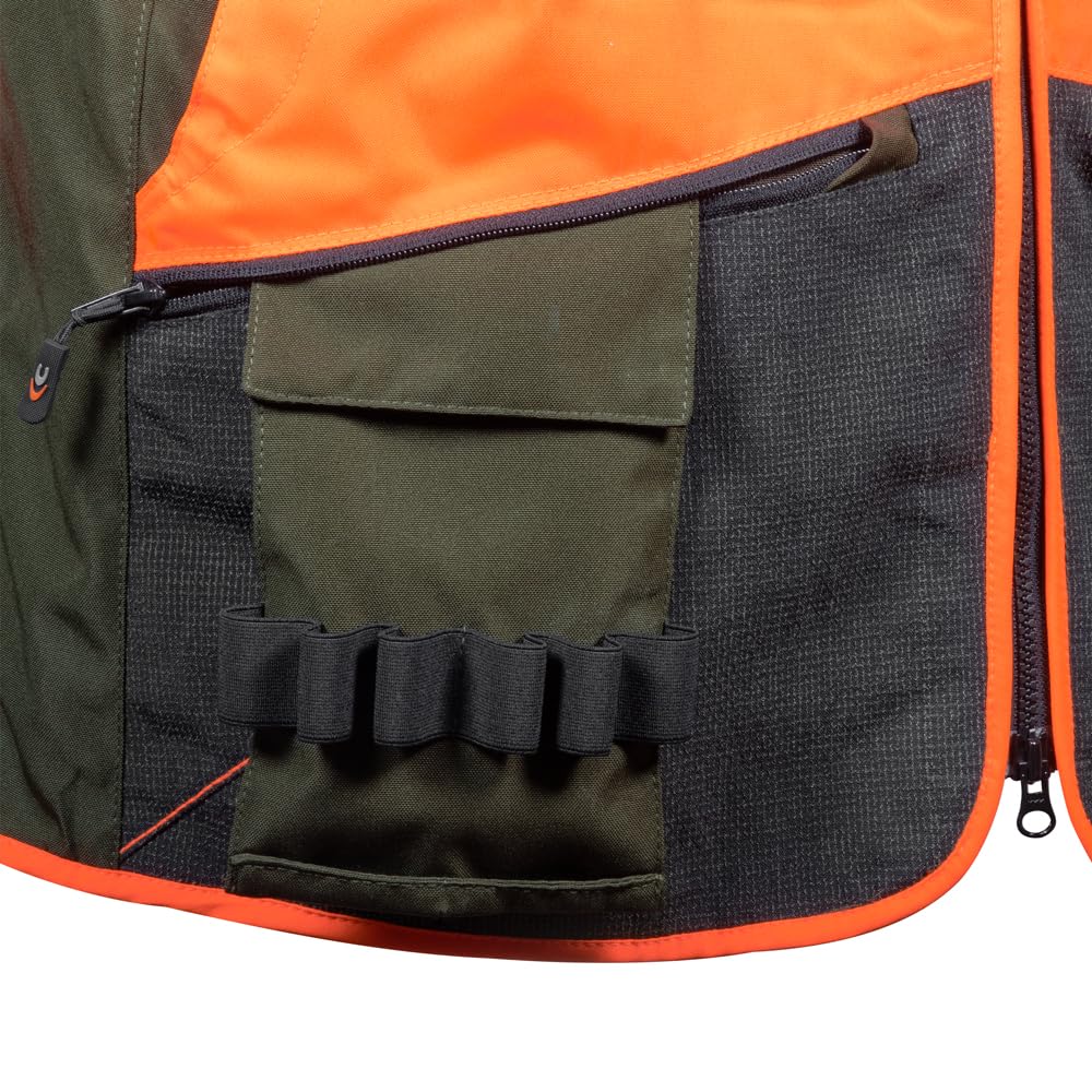COFRA Wulfen (04 barro/negro/naranja) talla XL chaleco cortavientos impermeable caza pesca agricultura de tela antiabrasión con bolsillos y cartucho