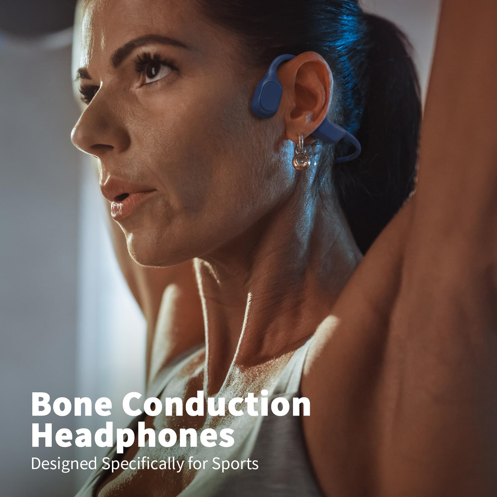 Cuffie a conduzione ossea, 2026, cuffie a orecchio aperto, auricolari wireless Bluetooth 6.0 con microfono, cuffie sportive IPX6 per corsa, ciclismo, allenamento (blu)