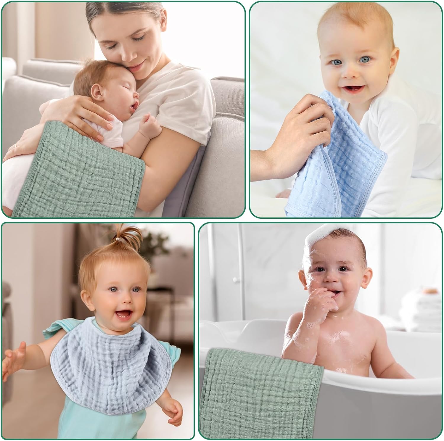 Synrroe 10 Pack Muslin Burp Cloths, 20x10Inch, 10 Mixed Colors, Soft Absorbent Baby Burping Rags - Image 2