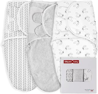 GLLQUEN 3er Pack Pucksack Baby 0-3 Monate aus 100% Bio Baumwolle Öko-Tex | Weicher Baby Schlafsack für Neugeborene, anpassbarer Klettverschluss, Unisex(Hasenland)