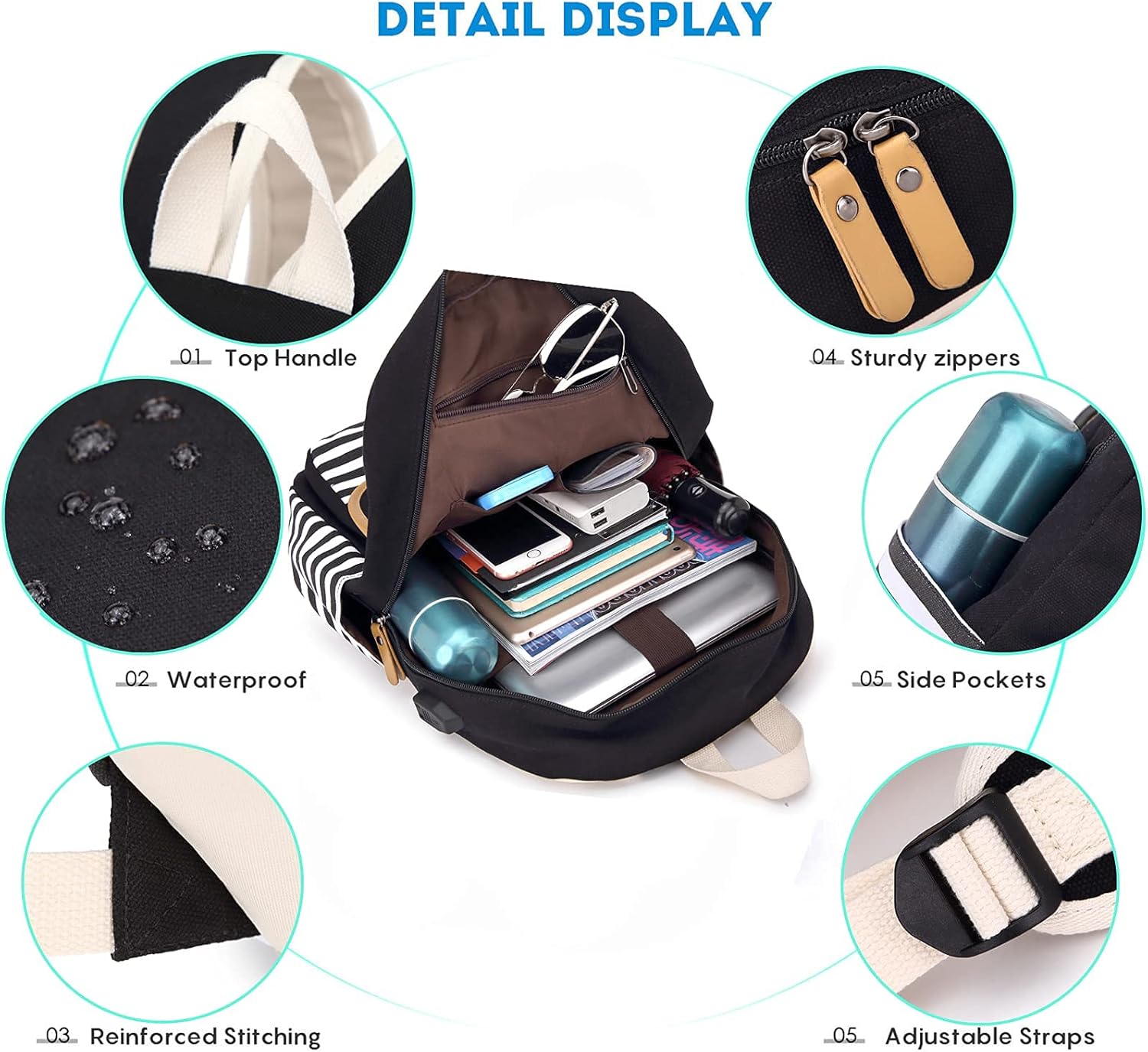 Sunborls Backpack for Teen Girls Lightweight High-capacity Middle Student Bookbag Women Backpack With Lunch bag Pencil Bags Student Bookbags 3Pcs(Black) - Image 4