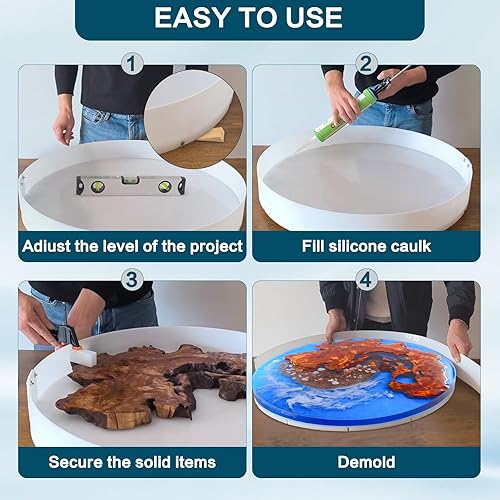 Miniatura 5 de Moldes de mesa grandes de resina epoxi, moldes reutilizables de 16 pulgadas para fundición de resina epoxi, mesa circular, tabla de cortar, bandeja,