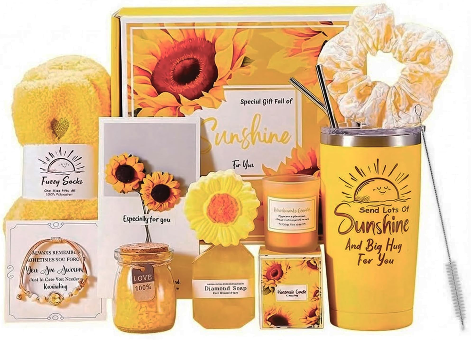 Topsky Valentine‘s Gifts for Her - Sunflower Self Care Pamper Hamper, 10Pcs Luxury Gift Set for Wife, Girlfriend, Lover - Get Well Soon, Birthday Present for Mum, Sister, Best Friend, Teacher