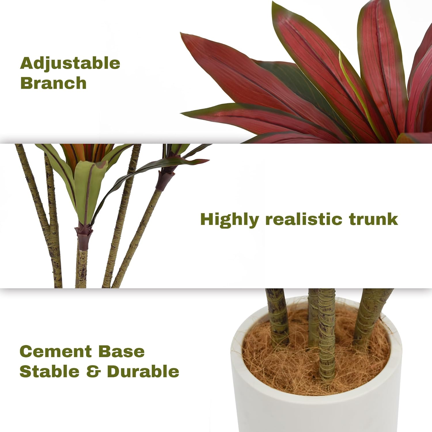 Artificial Dracaena Tree 6ft(72in) Tall Large Faux Fall Plants with Realistic Trunks and Red Leaves, Fake Floor Potted Artificial Plants for Home Office Indoor Decor (6feet,1Pack) - Image 8