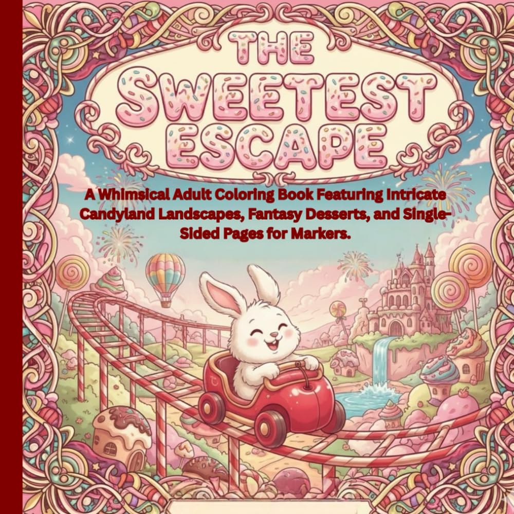 Sweetest Escape: A Whimsical Adult Coloring Book Featuring Intricate Candyland Landscapes, Fantasy Desserts, and Single-Sided Pages for Markers.