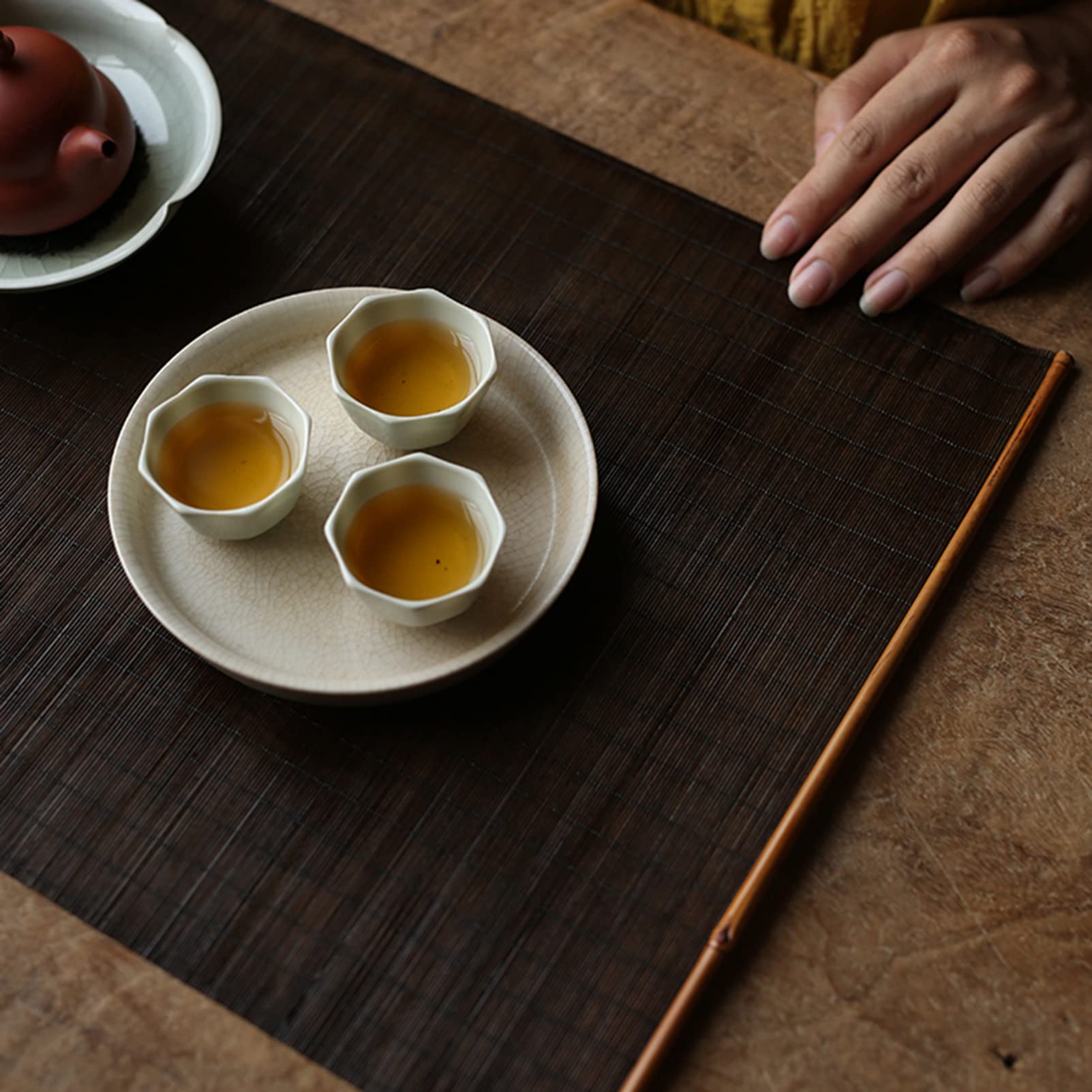 Caminos de Mesa Corredor De Mesa Tejido De Seda De Bambú Hecha A Mano Pura, Esteras De Mesa De Té Lavables con Aislamiento Térmico De Té, Accesorios De Ceremonia De Té, 30 × 46 Cm