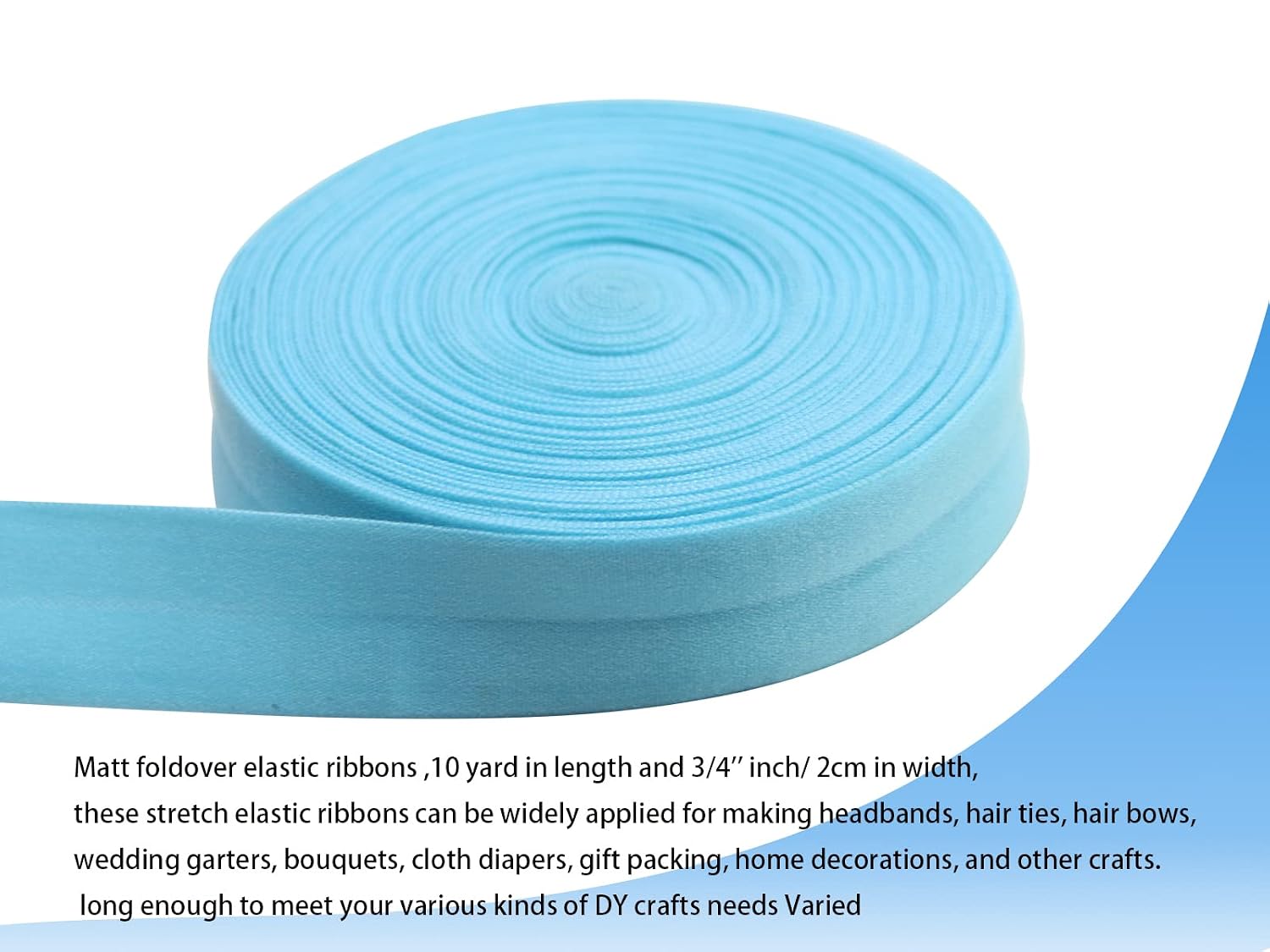 3/4" Baby Blue Fold Over Elastic 10yd-Stretch Trim Ribbon image 2
