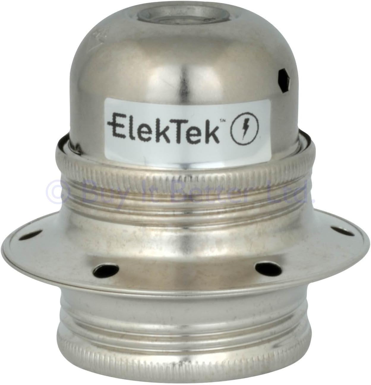 ElekTek E27 Lamp Bulb Holder 10mm Entry Edison Screw Earthed with Shade Rings & Cord Grip Nickel Silver