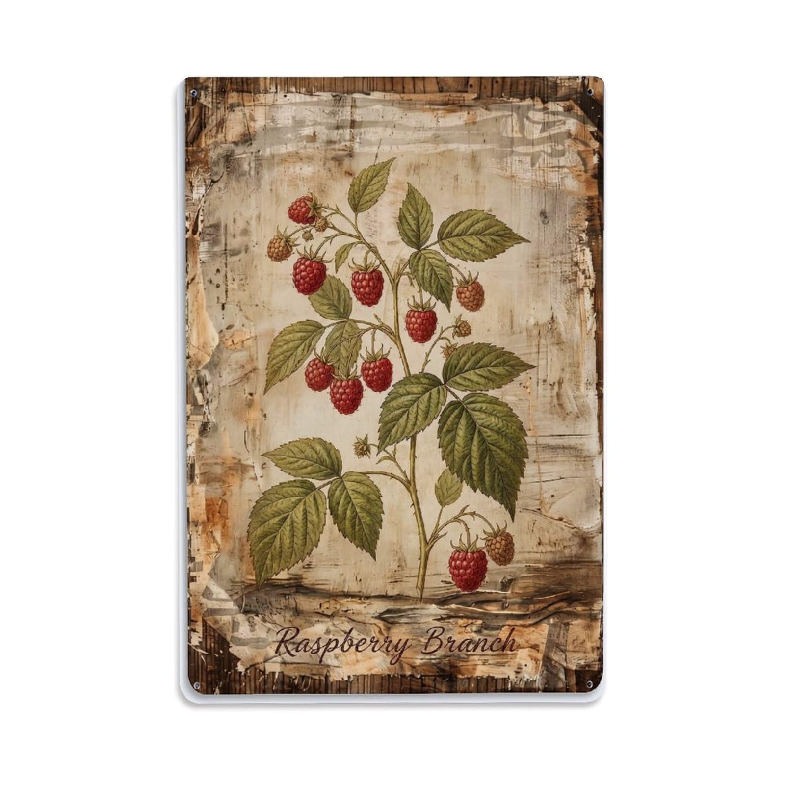 Fqnyr Style Raspberry Branch Botanical 1 Metal Tin Sign Plaque Wall Decor For Cafe, Club Bar, Office, Home Garden Metal Poster 8X12inch