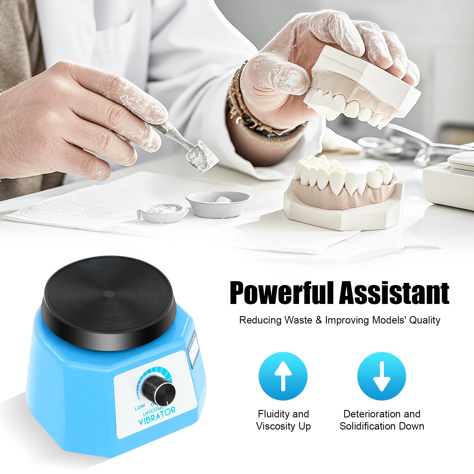 Gipsrüttler Rüttelplatte, 70W 220V Rüttelplatte Gipsrüttler, Round mit Antivibrationsfüße Oszillator für lab Dentalformen, Gummiformung, Labor Casting, Blau