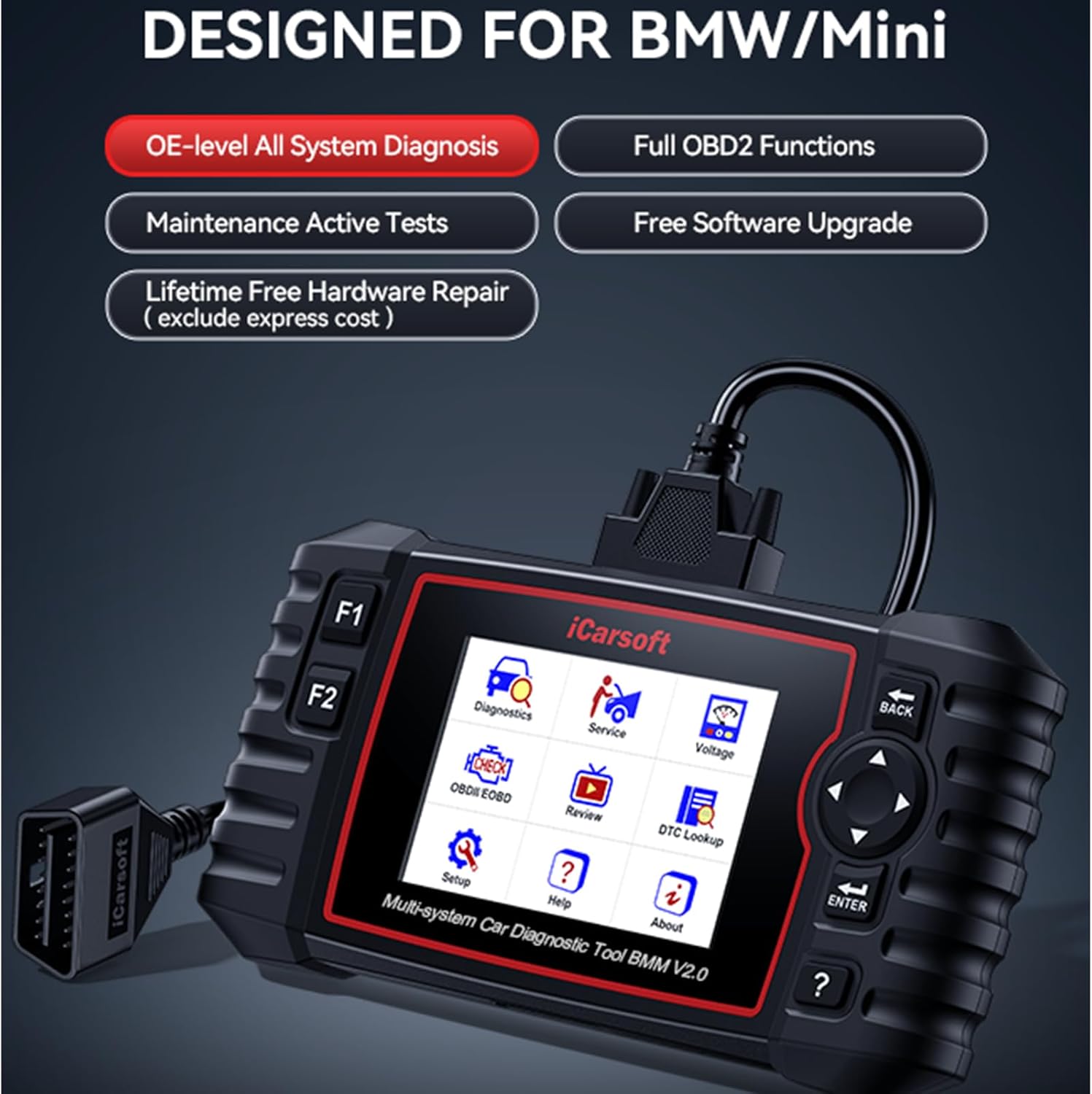 iCarsoft 2025 BMM V2.0 OBD2 Scanner for BMW/Mini/Rolls-Royce, Full System Diagnostic Tool Code Reader with 9 Resets-Oil/SAS/EPB/BMS/ETC/D.P.F/BLD/INJ/TPMS, AutoVIN Battery Test, Lifetime Update