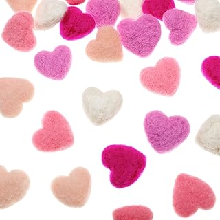 Breling 30 Pieces Valentine's Day Felt Heart Craft Wool Pom Pom Red Felt Hearts Handmade DIY Ball for Home Decor Party Nursery Prop Small Puff Garland