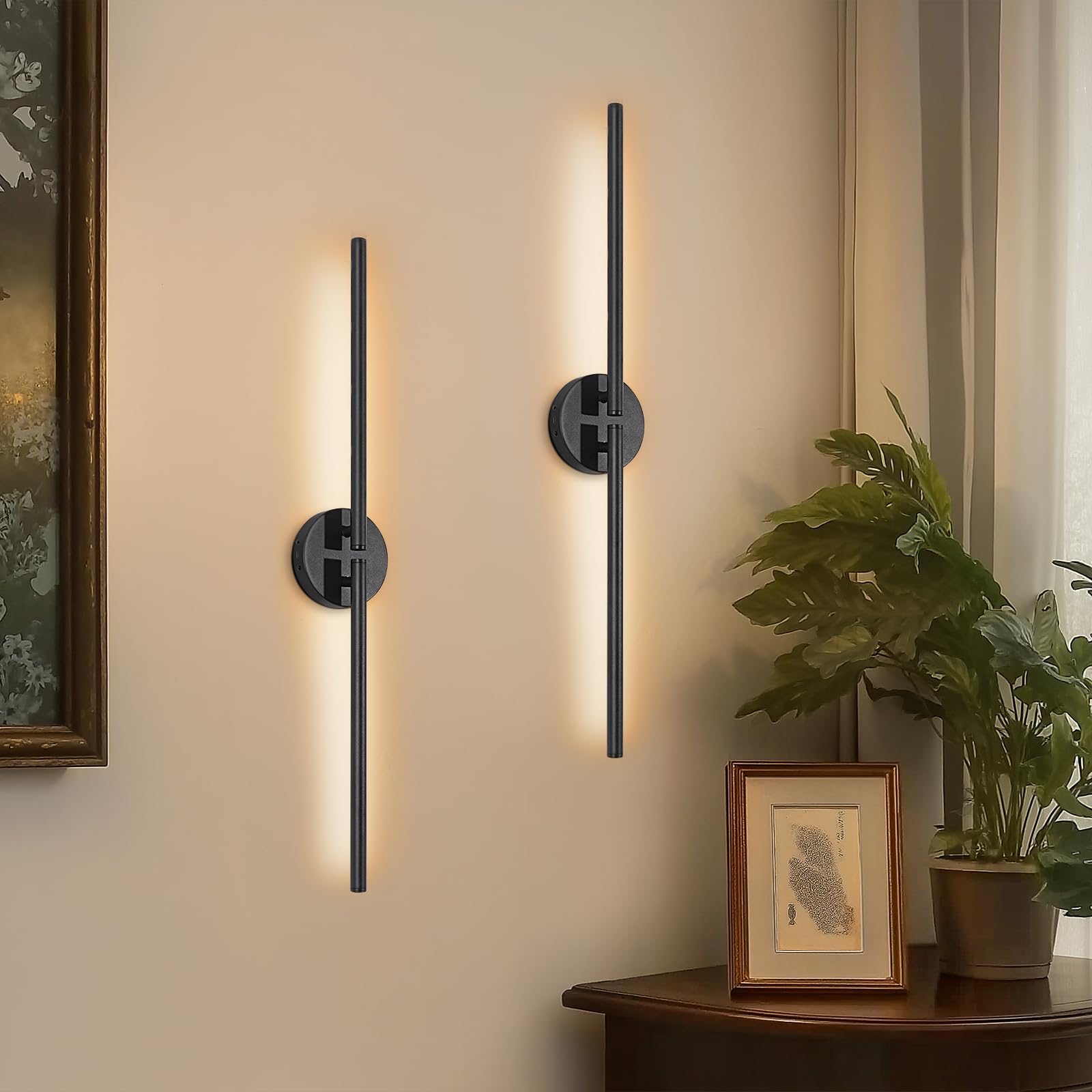 Kimjo 6600mAh Rechargeable Wall Lights, Dimmable Wall Lamp Wireless, 300° Rotation Modern Wall Sconces with Timer Function, USB Wall Mounted Bedside Lights with Remote Control, 2 Packs