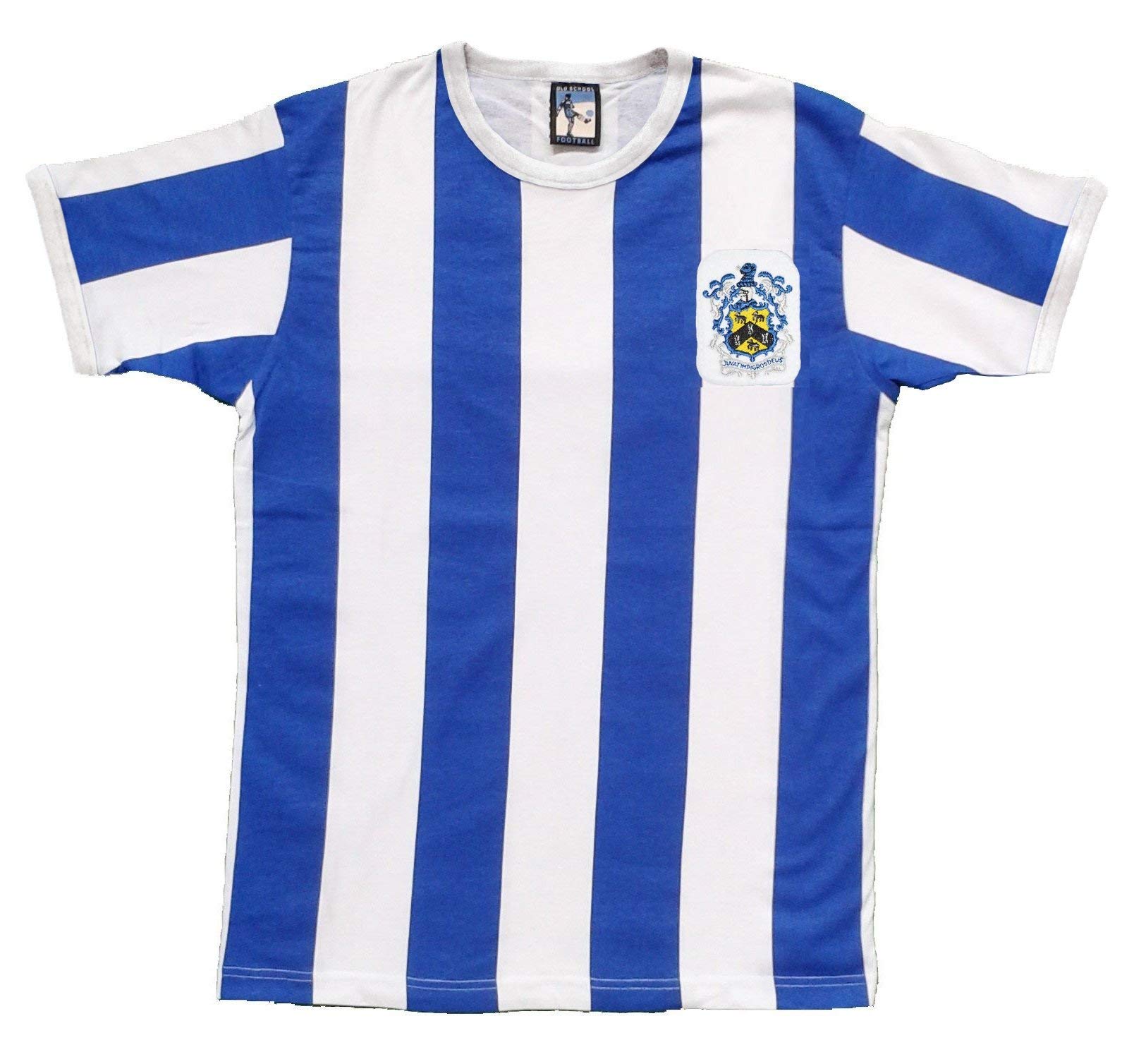 Old School Football Royal/White Stripe Huddersfield 1950S Football T Shirt Sizes S-Xxl Embroidered Logo (Xl)