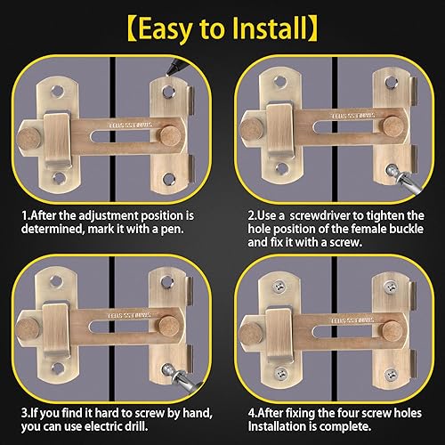 Miniatura 6 de Paquete de 4 cierres de puerta corrediza de granero de 180 grados, cerradura de puerta de granero plegable de acero inoxidable antiguo para puerta