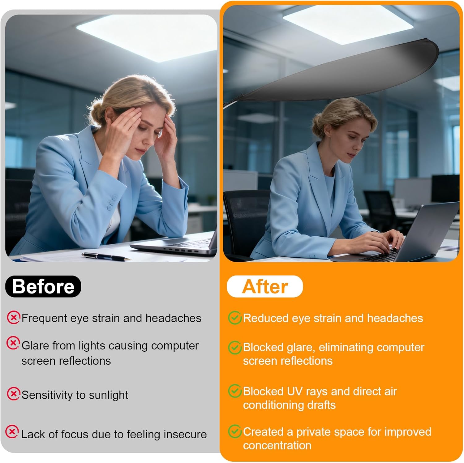 Office Cubicle Desk Shade，Portable Cubicle Light Shield and Office Shade to Block Overhead Light，Adjustable Desk Shade for Cubicle to Block Light & Reduce Glare – Essential Office Accessories（Black）