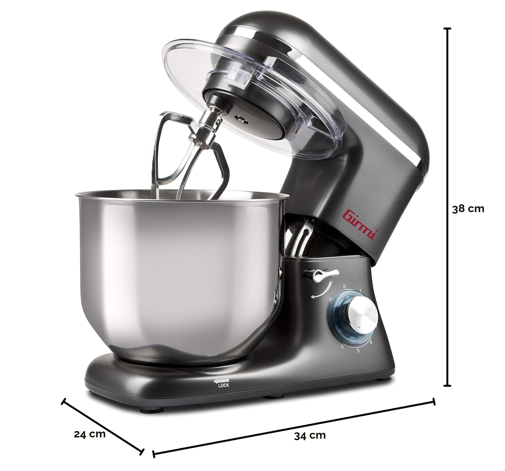 Girmi IM46 Impastatrice Planetaria 8 Litri, 1800 W Max, Grigio Antracite | 6 Velocità, Pulse, Contenitore inox, Dispositivo di Sicurezza, Accessori Inclusi