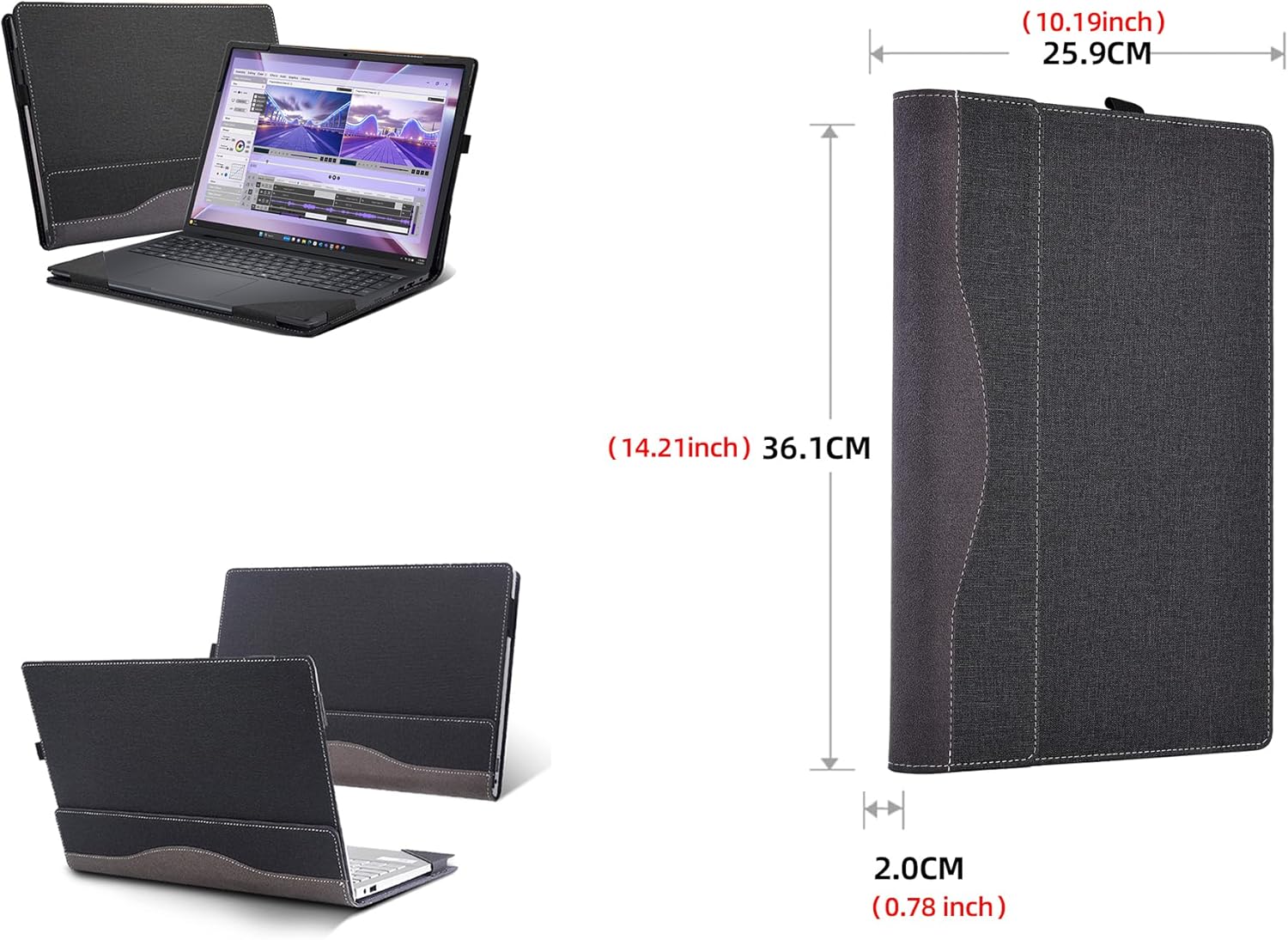 Laptop Case for Dell Pro Max 16 Laptop MC16250 [Not Other Models] All Inclusive Drop Case 16" 2-in-1 PU Leather Protective Laptop Bag Detachable Shell (Dark Grey)