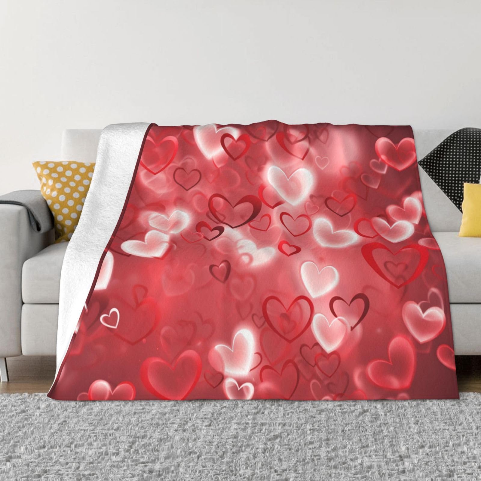Jeté de lit réversible plaid en peluche chaude 150x125cm couverture motif cœur