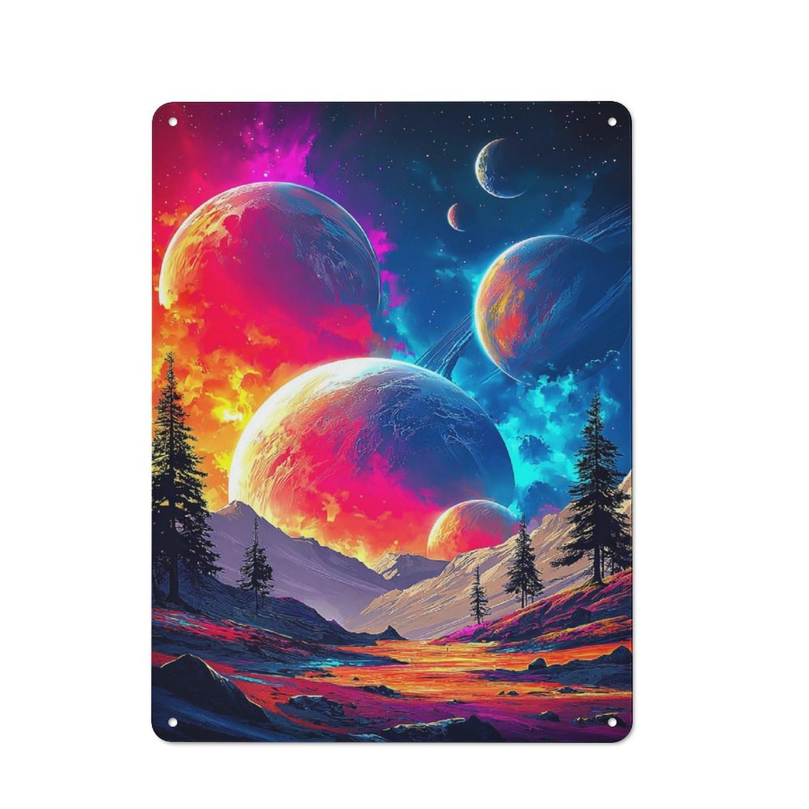 Junmoney Planetary Wonderland A Surreal Landscape Printed Metal Sign 40X30cm For Guest Room Or Hallway, Suited To Home Decor Collectors