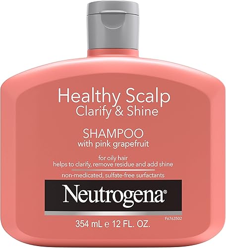 Neutrogena Exfoliating Healthy Scalp Clarifying Shampoo for Oily Hair & Scalp, Pink Grapefruit pH-Balanced Anti-Residue Formula Adds Shine, Sulfate, Paraben & Phthalate-Free, Color-Safe, 12 Fl Oz