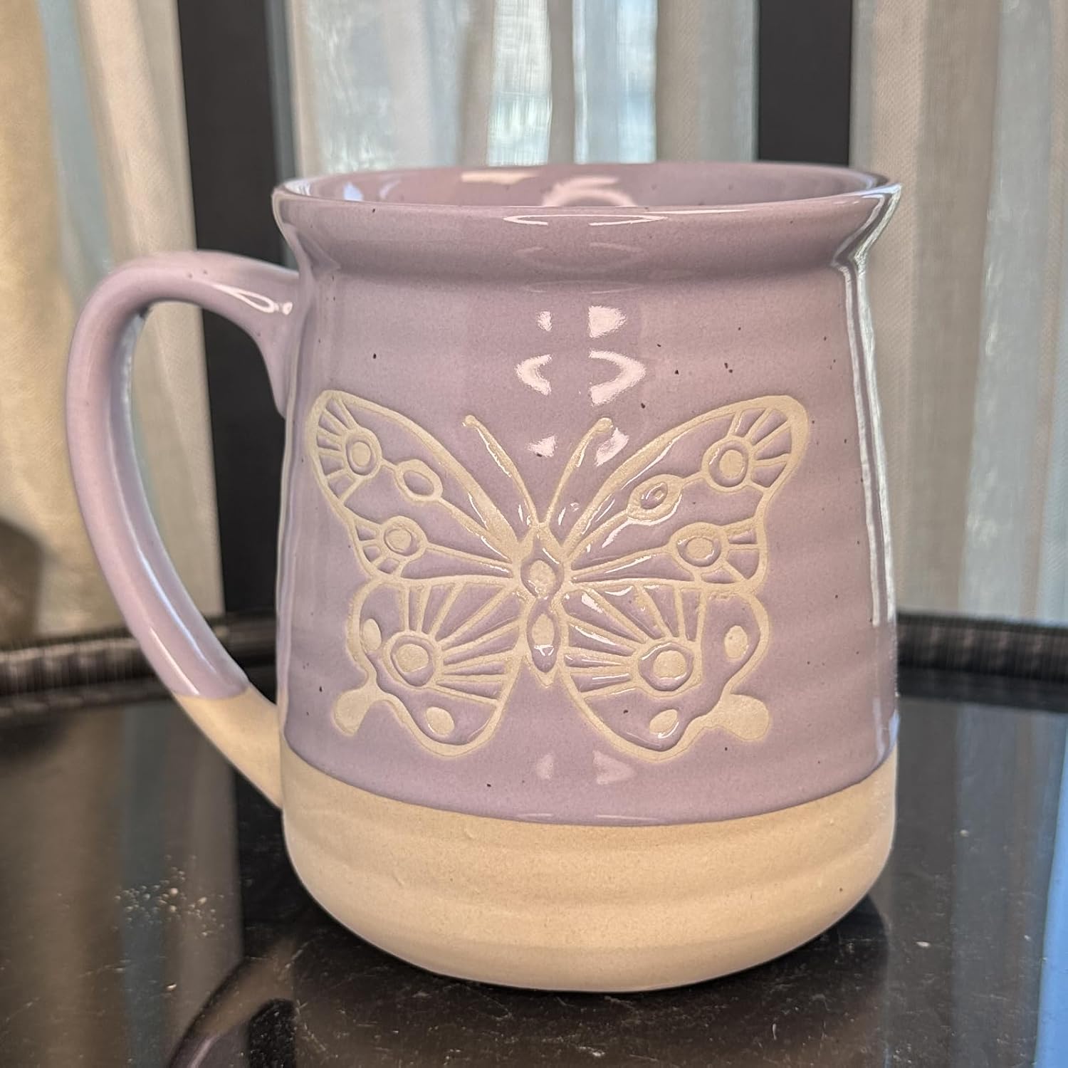 16oz Ceramic Coffee Mug for Office and Home, Hand Painted with Handles Tea Cup, Cute Vintage Butterfly Mug,Best Gifts for Women and Men,Dishwasher Microwave Safe(Purple) - Image 3