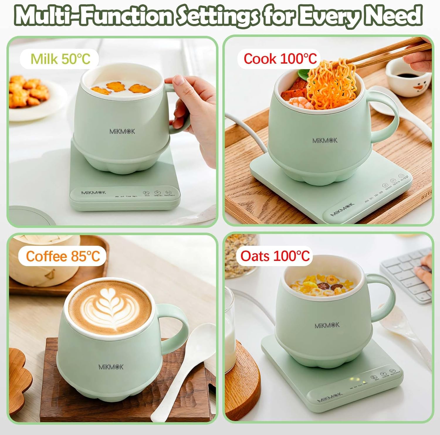 Table Boiling Water Mug, Beverage Warmer, 45-100℃ Temperature Control, 13.5Oz 300W Fast Coffee Heating Cup, 4H Keep Warm, Electric Coffee Mug for Office, Home, Dorm, Gift for Friends Family Coworkers