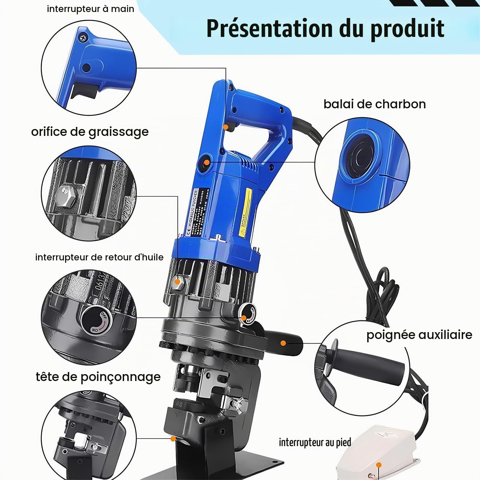 Machine à Poinçonner Métal 10t 2200W, Perforatrice Hydraulique électrique Améliorée, Pour Atelier, Plaques Acier Et Fer