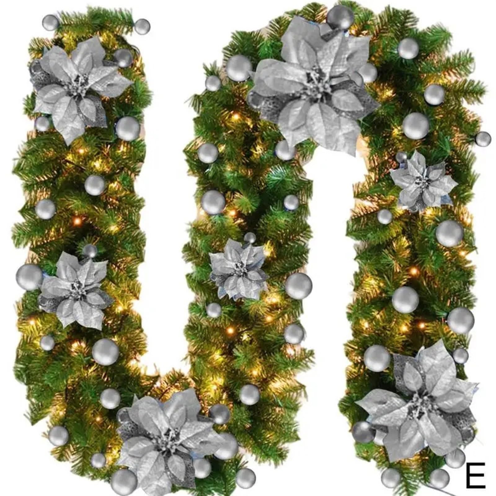 FALKIN Ghirlanda luminosa natalizia 2,7 m albero di Natale artificiale lampada rattan decorazione anno striscia luce scale corridoio matrimonio (colore: argento)