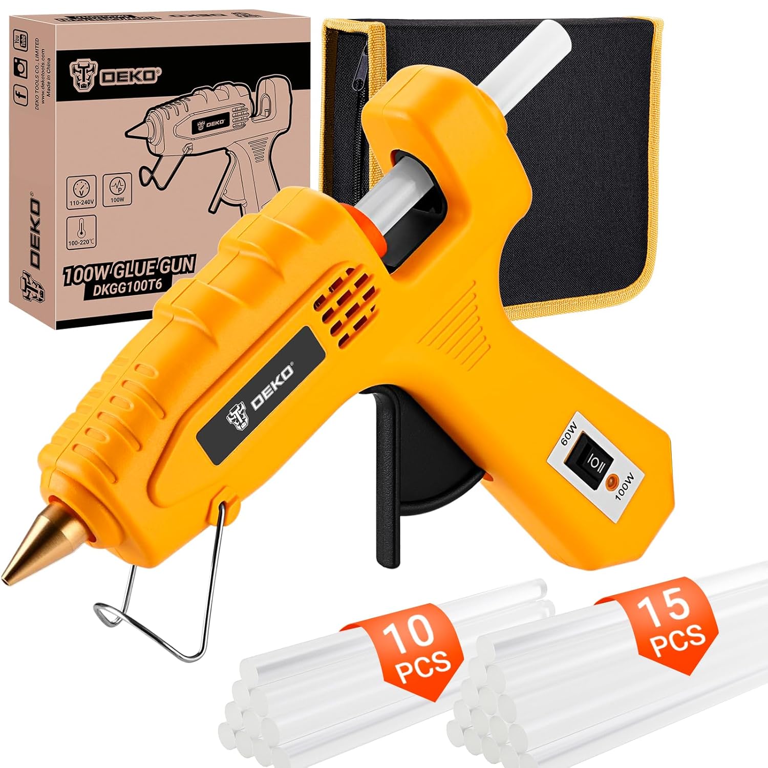 Hot Glue Gun Full Size DEKOPRO 60 100Watt Dual Temp Hot Glue Gun Kit with 25 Glue Sticks