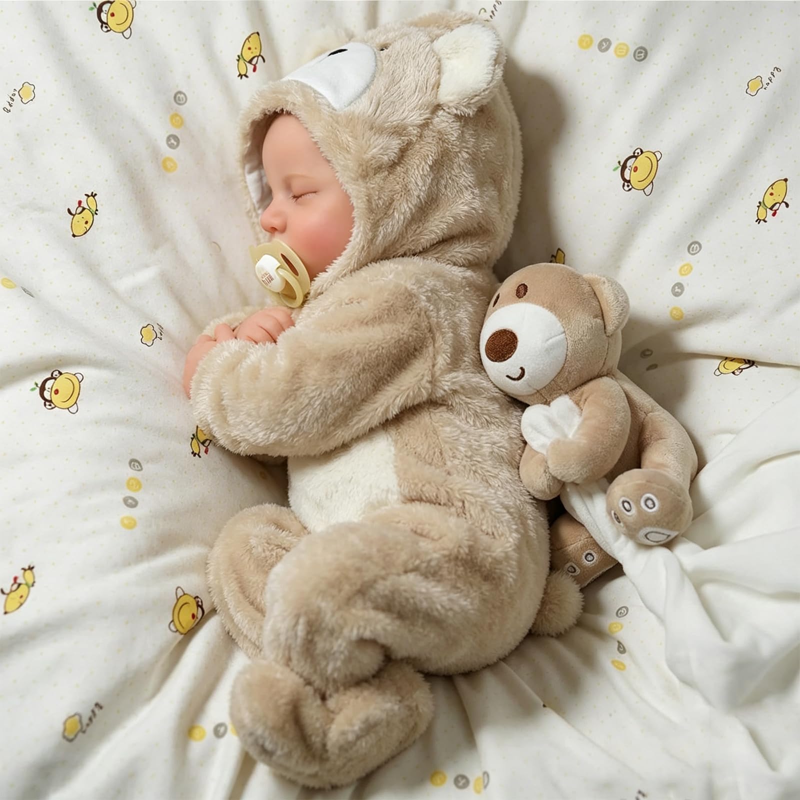 Reborn Baby Puppe 48 cm 17 Zoll Schlafend Vinyl Bärenkostüm Lebensechte Reborn-Baby Puppen Junge Handgemachte Realistische Puppe Neugeborenes Puppen
