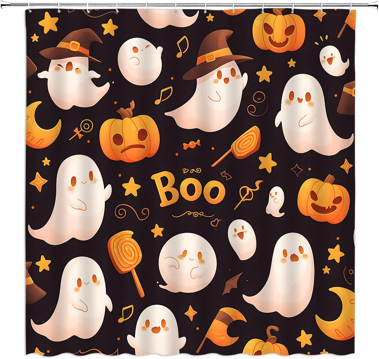 Halloween Shower Curtain Funny Spooky Horror Ghost Cute Grimace Cartoon Festival Party Boy Girl Fabric Bathroom Decor Set with Hooks(70" Wx84 H)