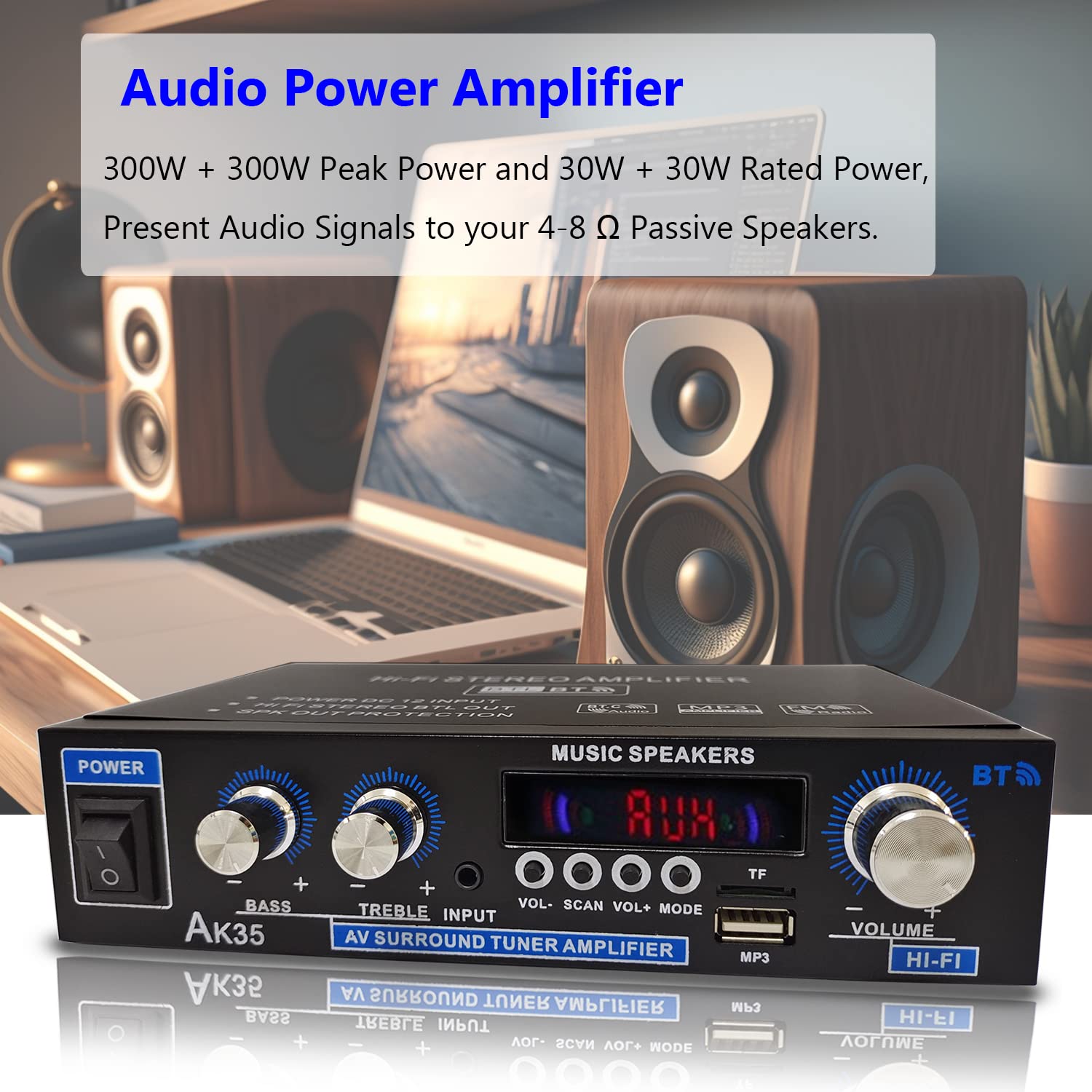 Bluetooth Mini Verstärker 2.0 Kanal 600 Watt Home Audio Stereo Hi-Fi Musik für Passiver Lautsprecher PC TV Auto