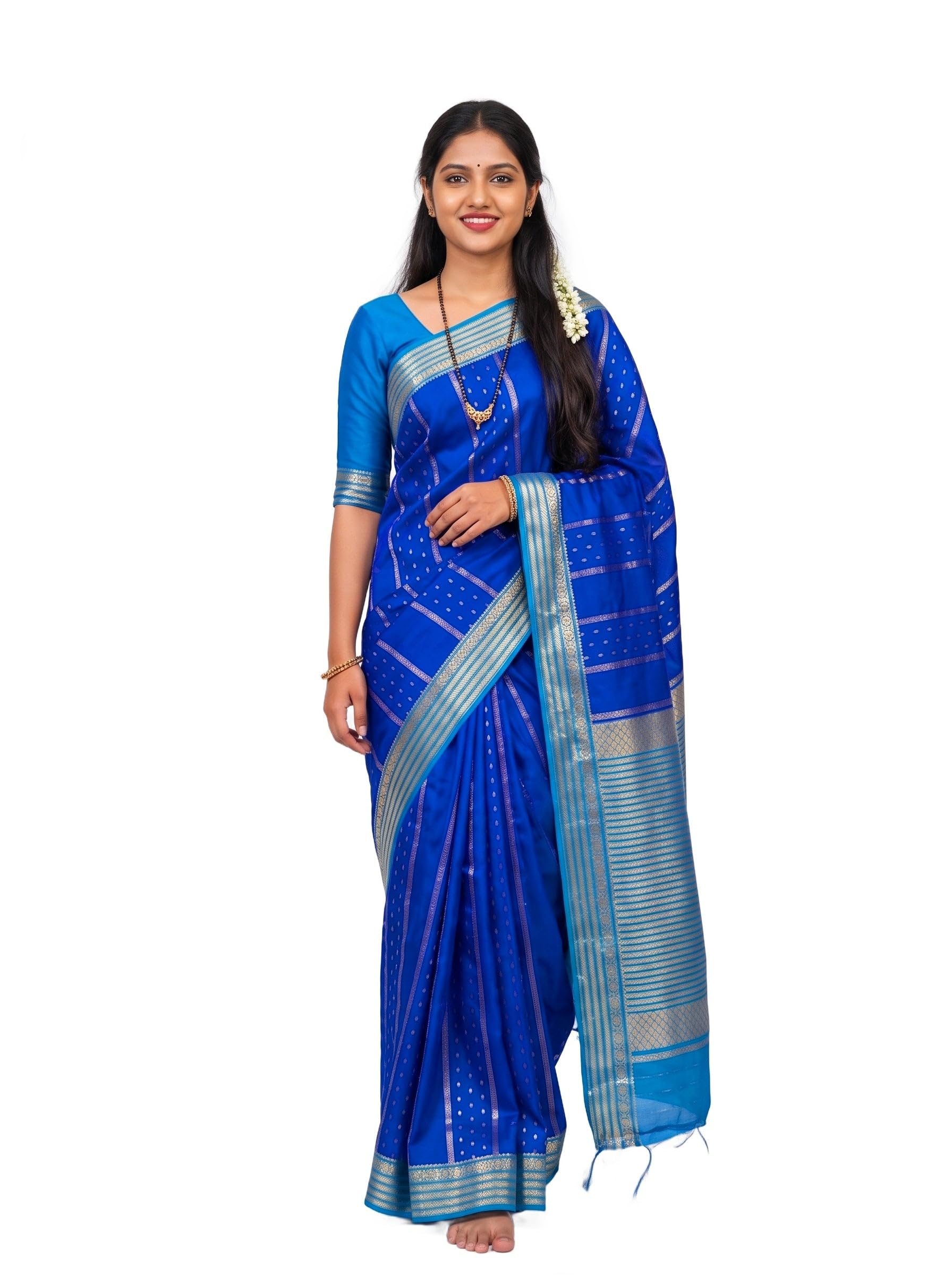 mimosa Women's Royal Blue Crepe Mysore Silk Saree (Unstitched Blouse) | Zari Woven | 6.2 Mtrs-picture-27