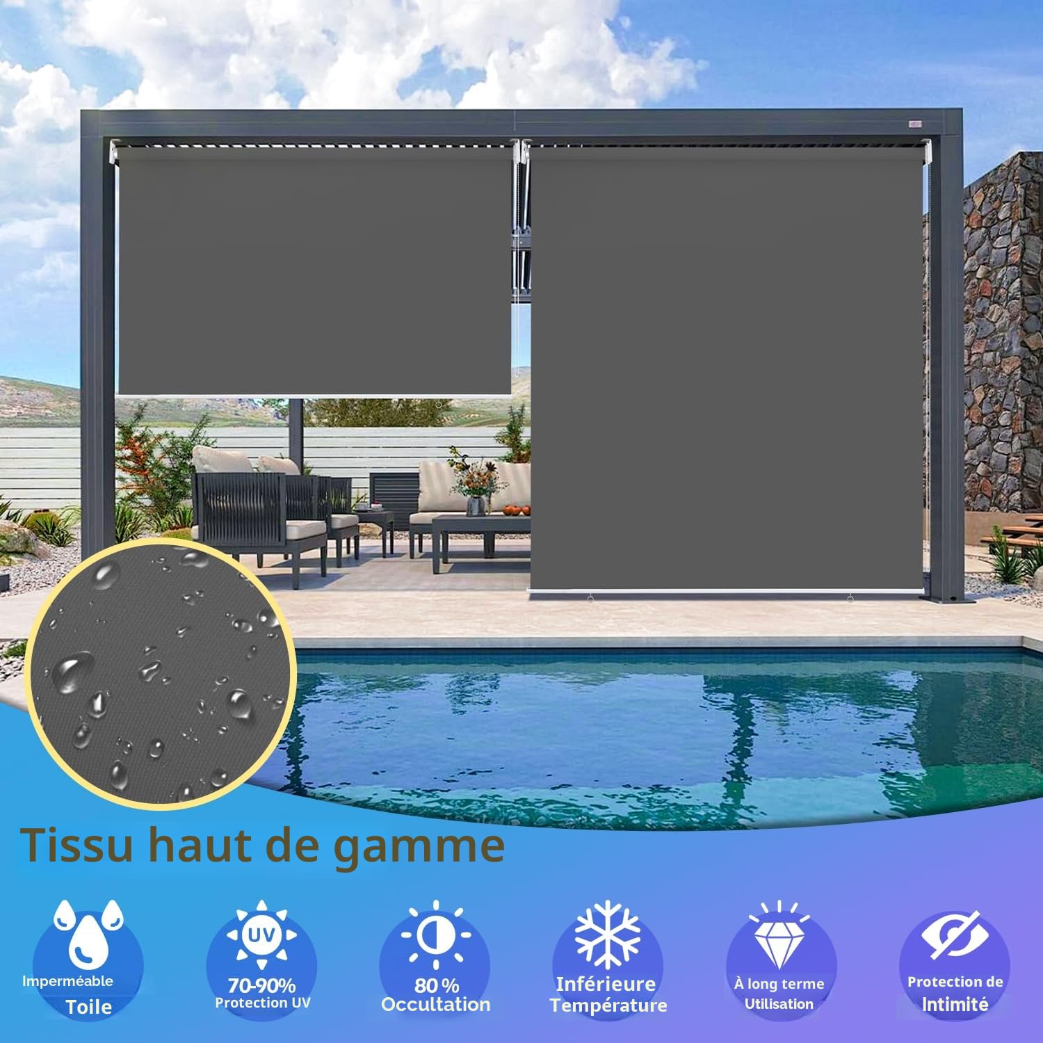 Store Vertical 180 x 140 cm Protection Solaire Store latéral, Résistant aux intempéries, pour Balcon, terrasse, Jardin, Anthracite