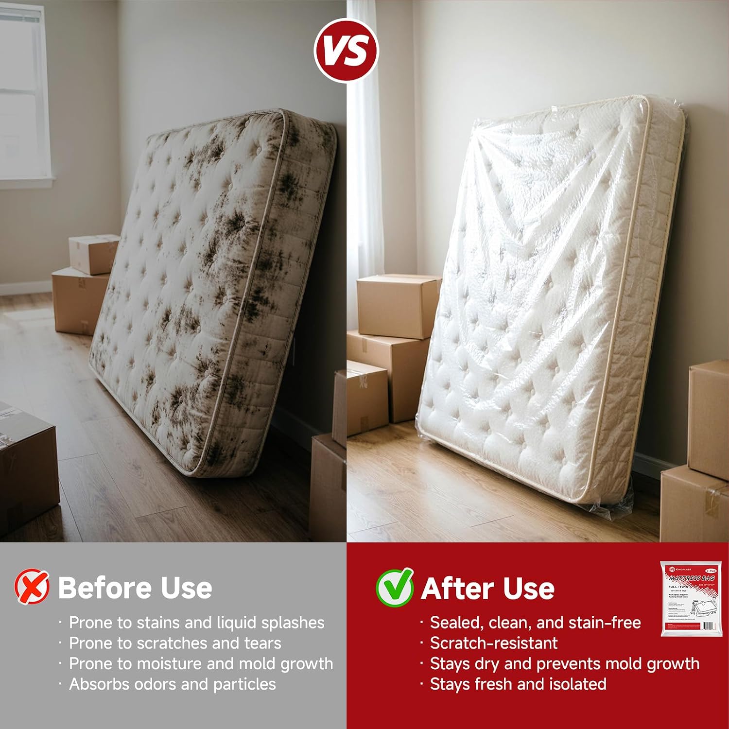 Twin/Full Size Plastic Mattress Moving Bag, 2PK, 1.5 Mil Waterproof & Dust-Proof & Tear-Resistant Mattress Protector Cover for Storage, Moving & Disposal Supplies, 87" x 54" x10''