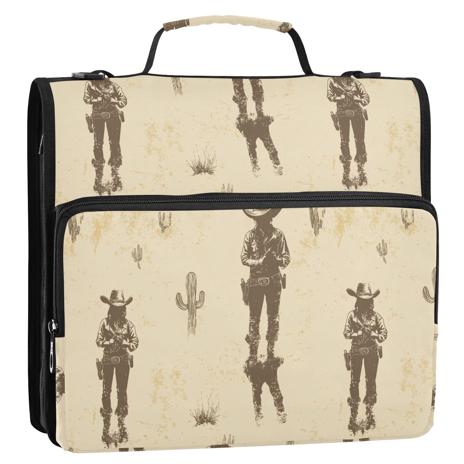 Western Cowboy Beautiful Cowgirl Gold 3 pierścienie organizer segregator z uchwytem i zdejmowanym paskiem na ramię zawiera zamek błyskawiczny