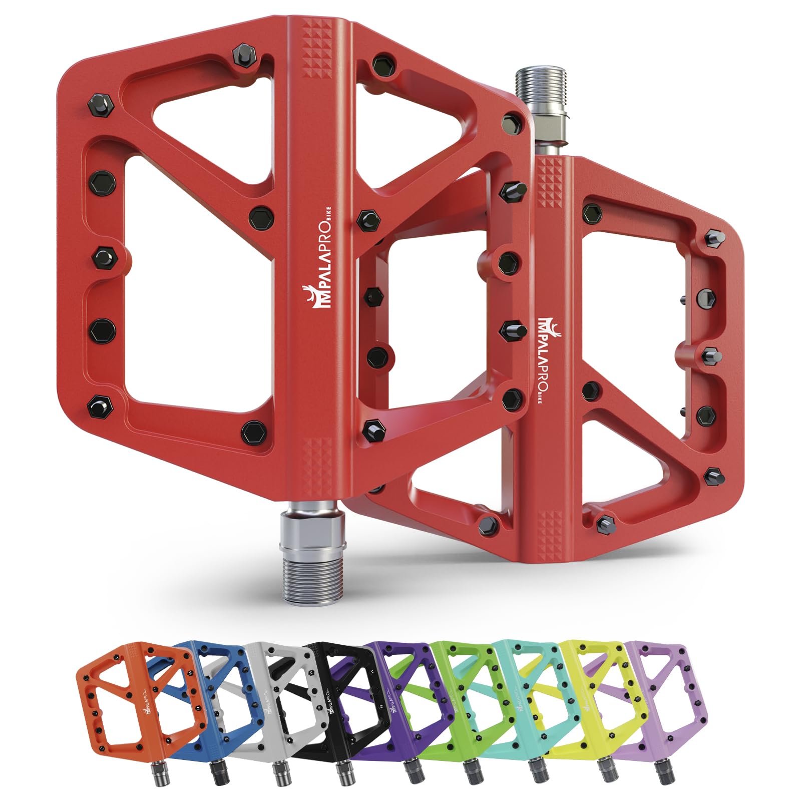IMPALAPRO Bike – Pédales de vélo en Nylon antidérapantes à Large Plateforme – Pédales de vélo 9/16 Pouces avec roulements étanches et Anti-poussière – VTT – MTB – Vélo de Route – BMX